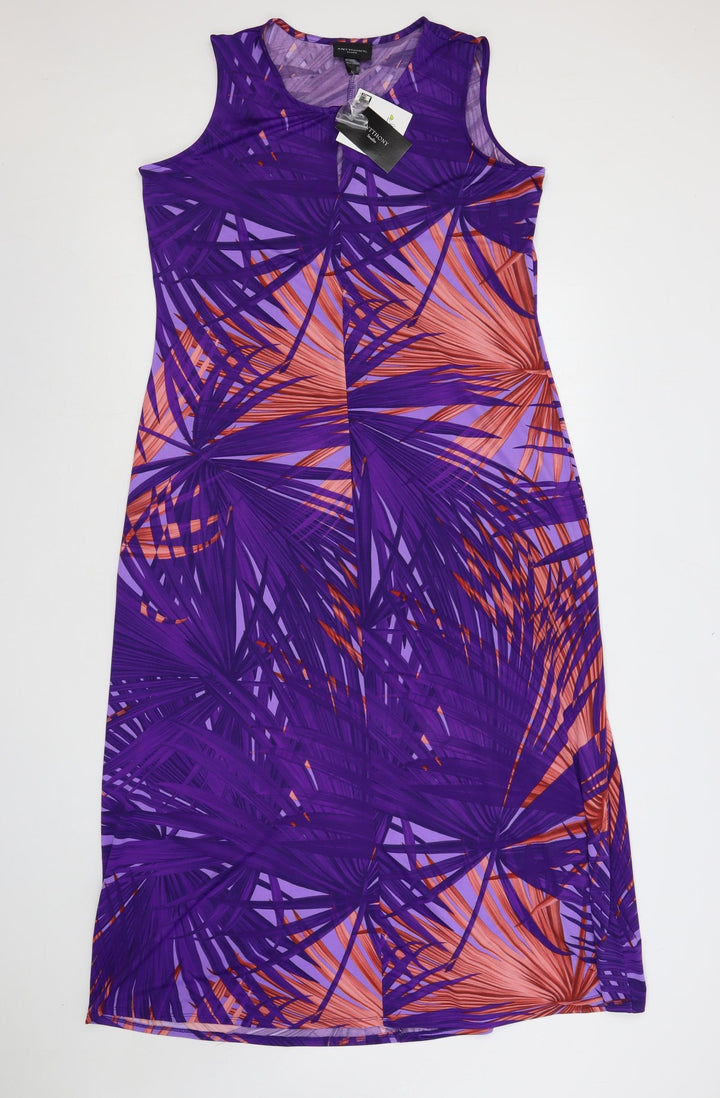Anthony Studio Womens Purple Geometric Polyester Maxi Size L Round Neck Pullover