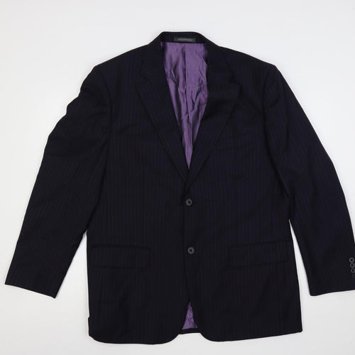 Greenwoods Mens Blue Striped Wool Jacket Suit Jacket Size 44 Regular