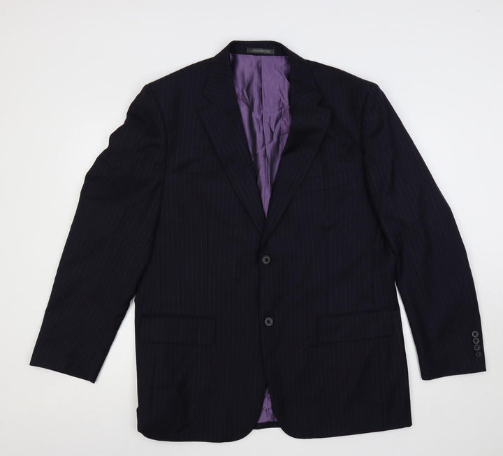 Greenwoods Mens Blue Striped Wool Jacket Suit Jacket Size 44 Regular