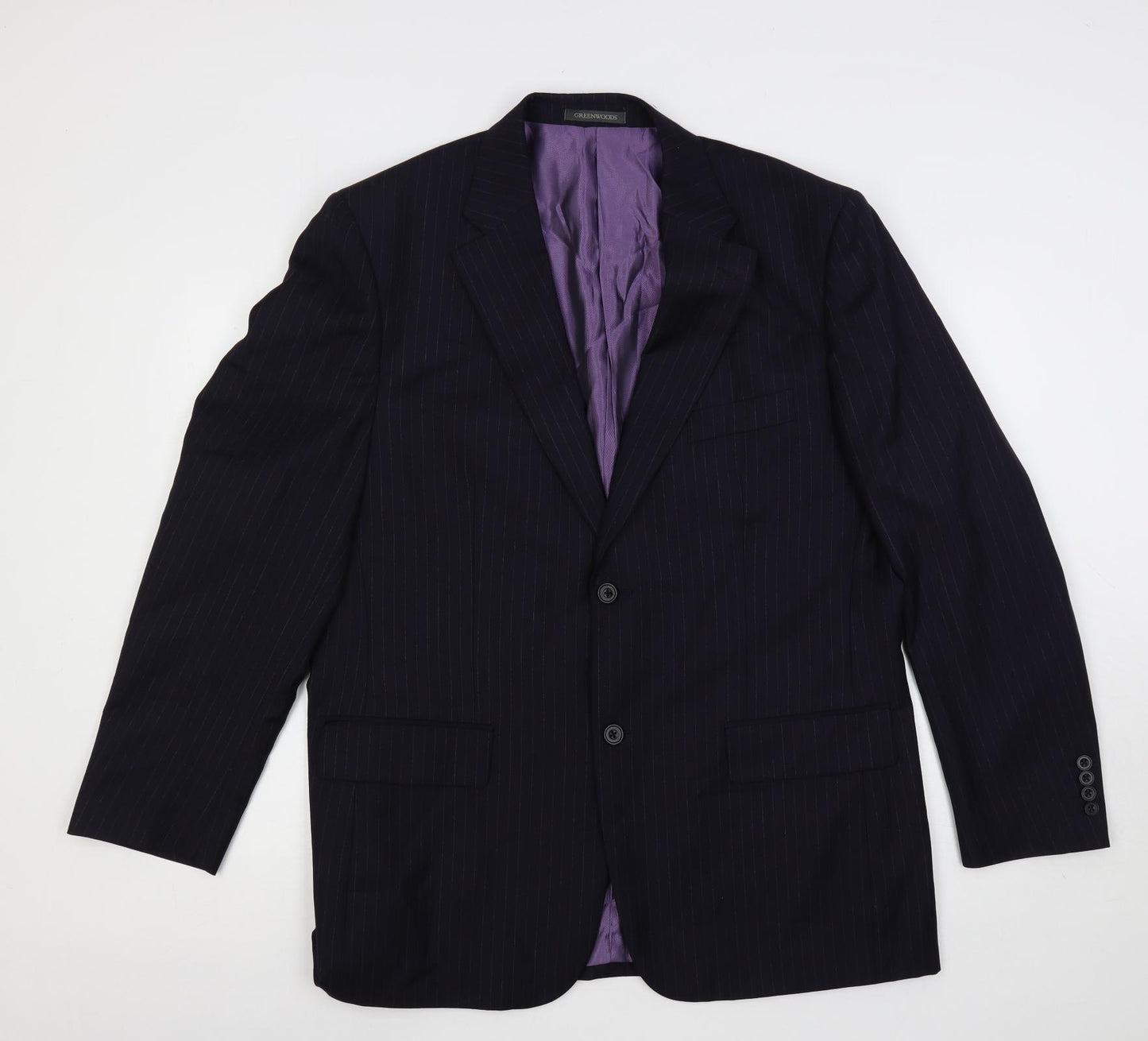 Greenwoods Mens Blue Striped Wool Jacket Suit Jacket Size 44 Regular