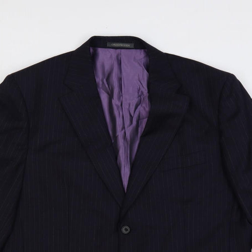 Greenwoods Mens Blue Striped Wool Jacket Suit Jacket Size 44 Regular