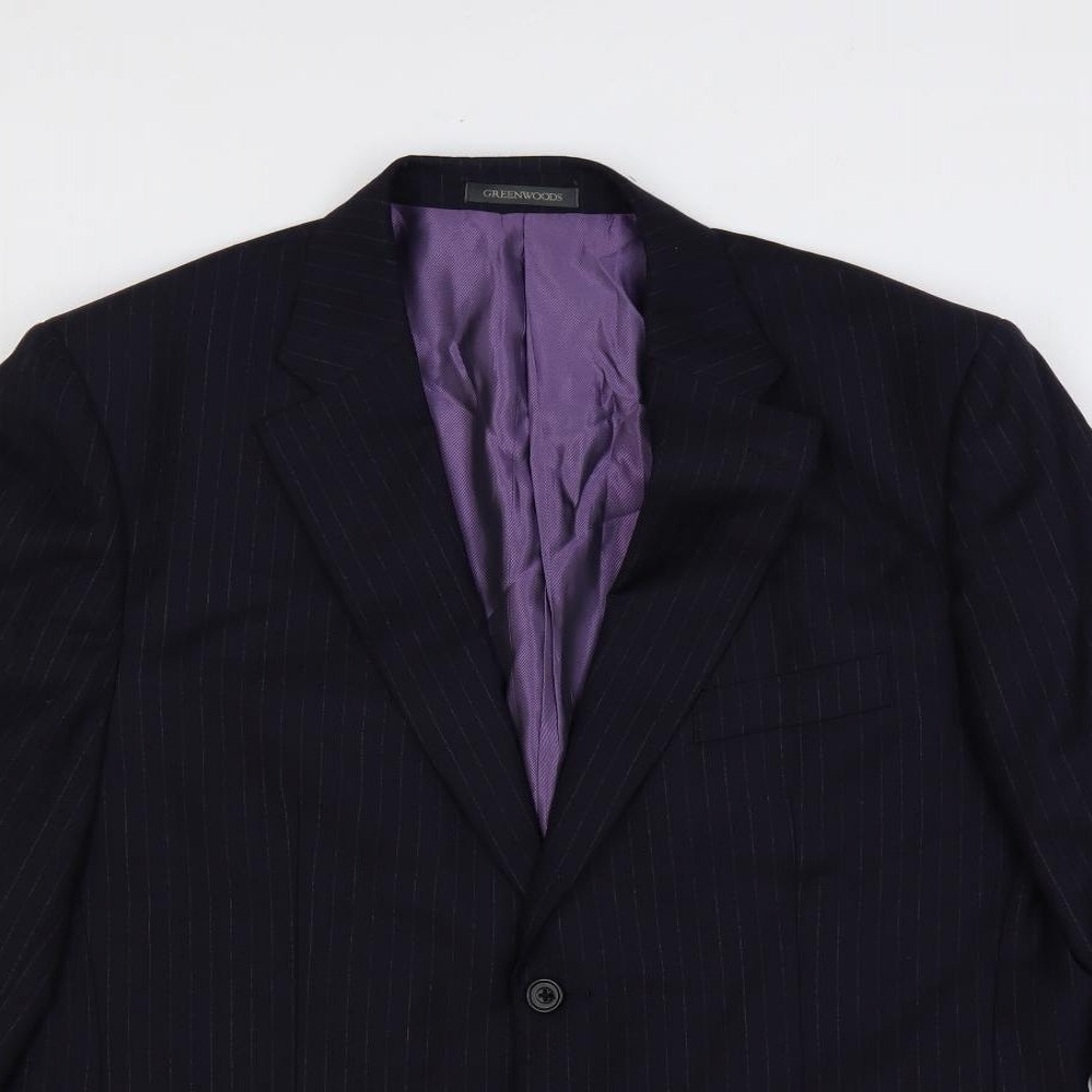 Greenwoods Mens Blue Striped Wool Jacket Suit Jacket Size 44 Regular