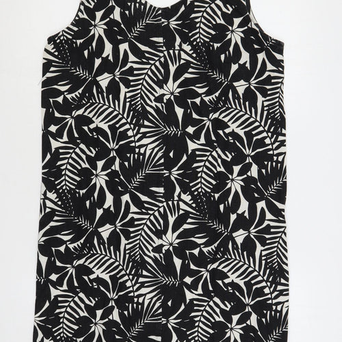 Amara Reya Womens Black Floral Linen Shift Size 12 V-Neck Pullover