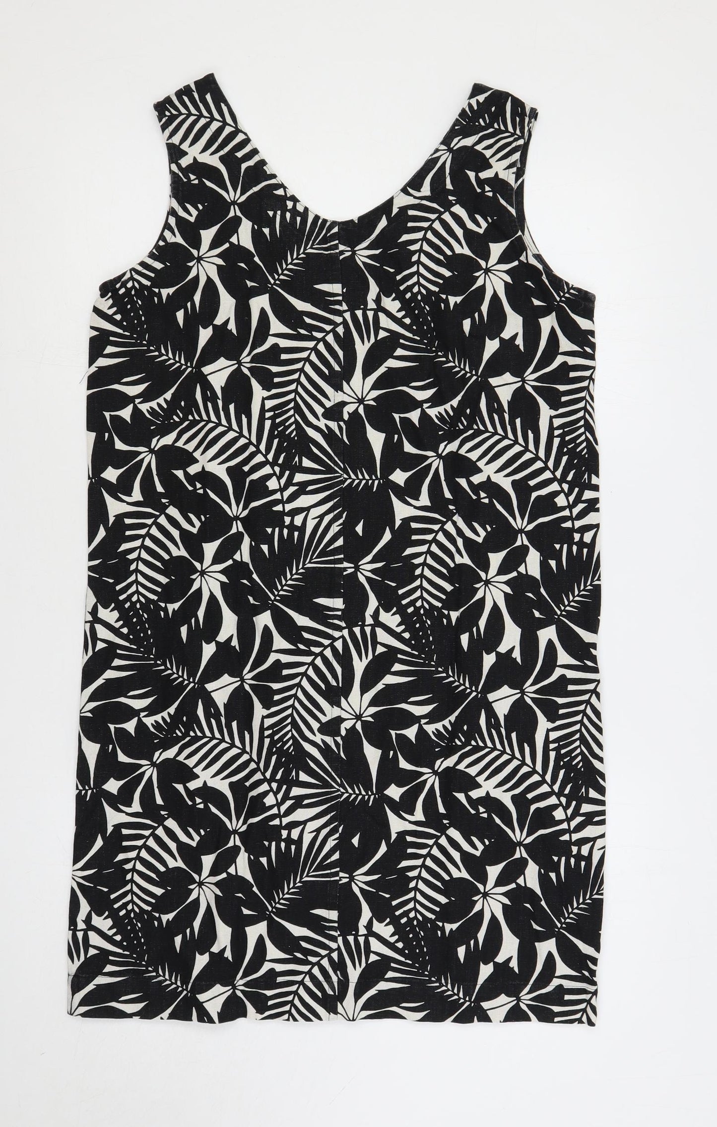 Amara Reya Womens Black Floral Linen Shift Size 12 V-Neck Pullover