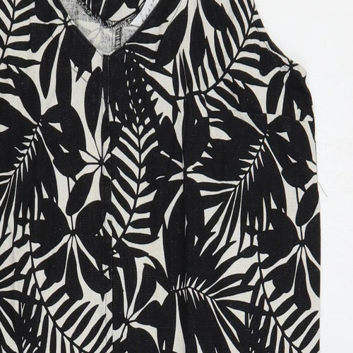 Amara Reya Womens Black Floral Linen Shift Size 12 V-Neck Pullover