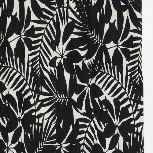 Amara Reya Womens Black Floral Linen Shift Size 12 V-Neck Pullover