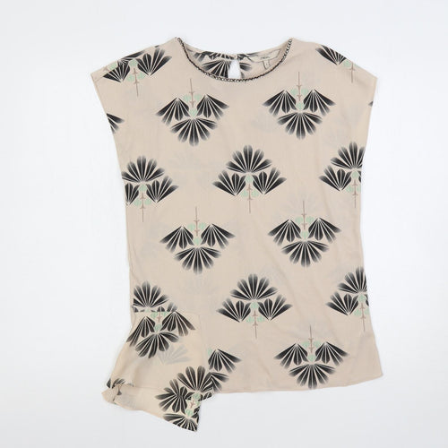NEXT Womens Beige Geometric Polyester Basic Blouse Size 8 Round Neck - Embellished Neckline