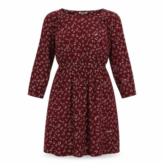 Front view of Gap women’s red floral polyester a-line, size M, boat neck pullover - elastic waist