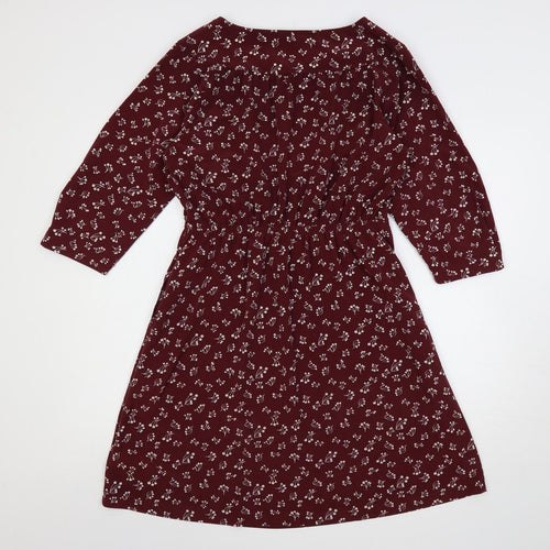 Gap Womens Red Floral Polyester A-Line Size M Boat Neck Pullover - Elastic Waist