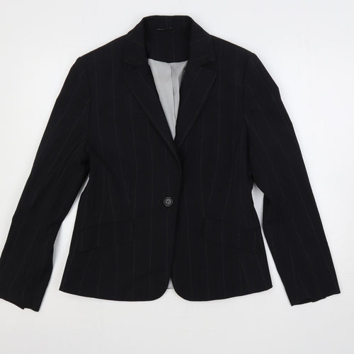 Dunnes Stores Womens Black Striped Jacket Blazer Size 14 Button