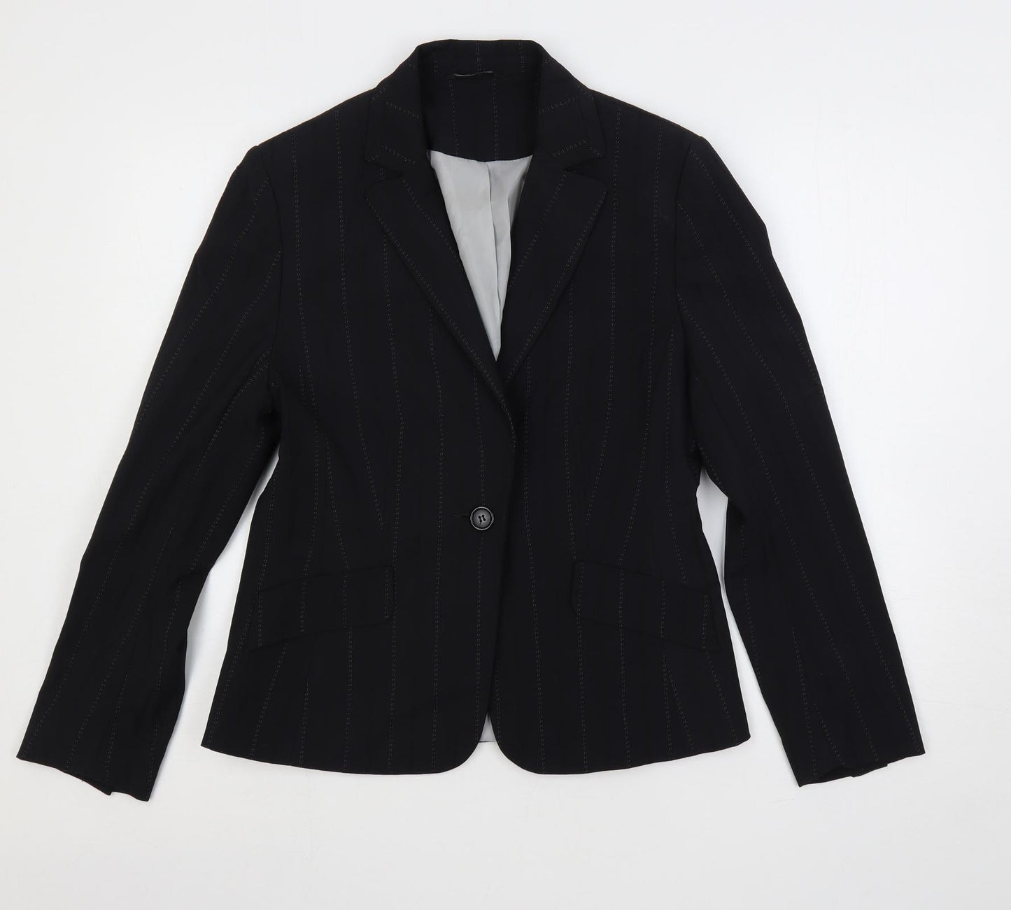 Dunnes Stores Womens Black Striped Jacket Blazer Size 14 Button