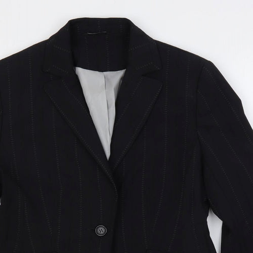 Dunnes Stores Womens Black Striped Jacket Blazer Size 14 Button