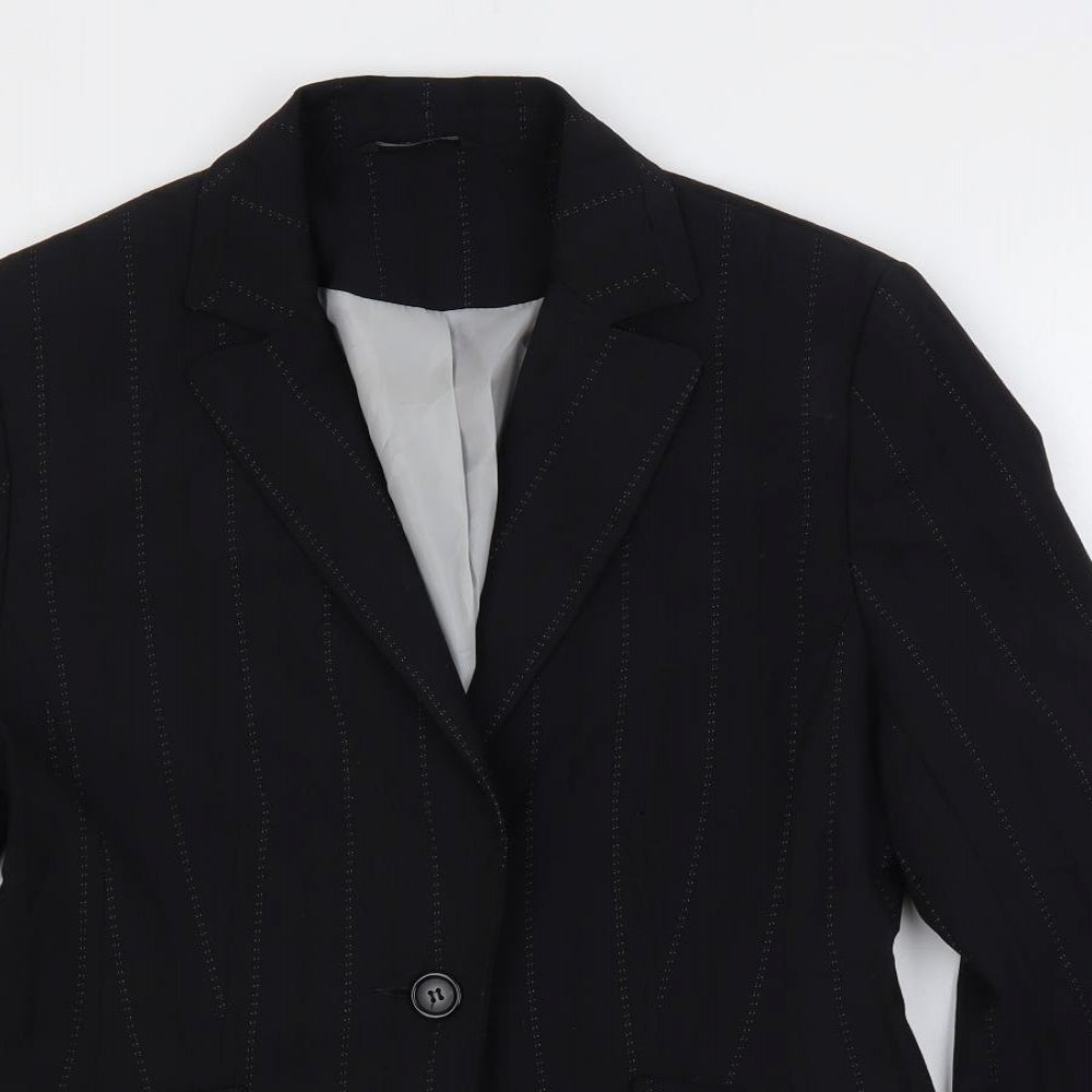 Dunnes Stores Womens Black Striped Jacket Blazer Size 14 Button