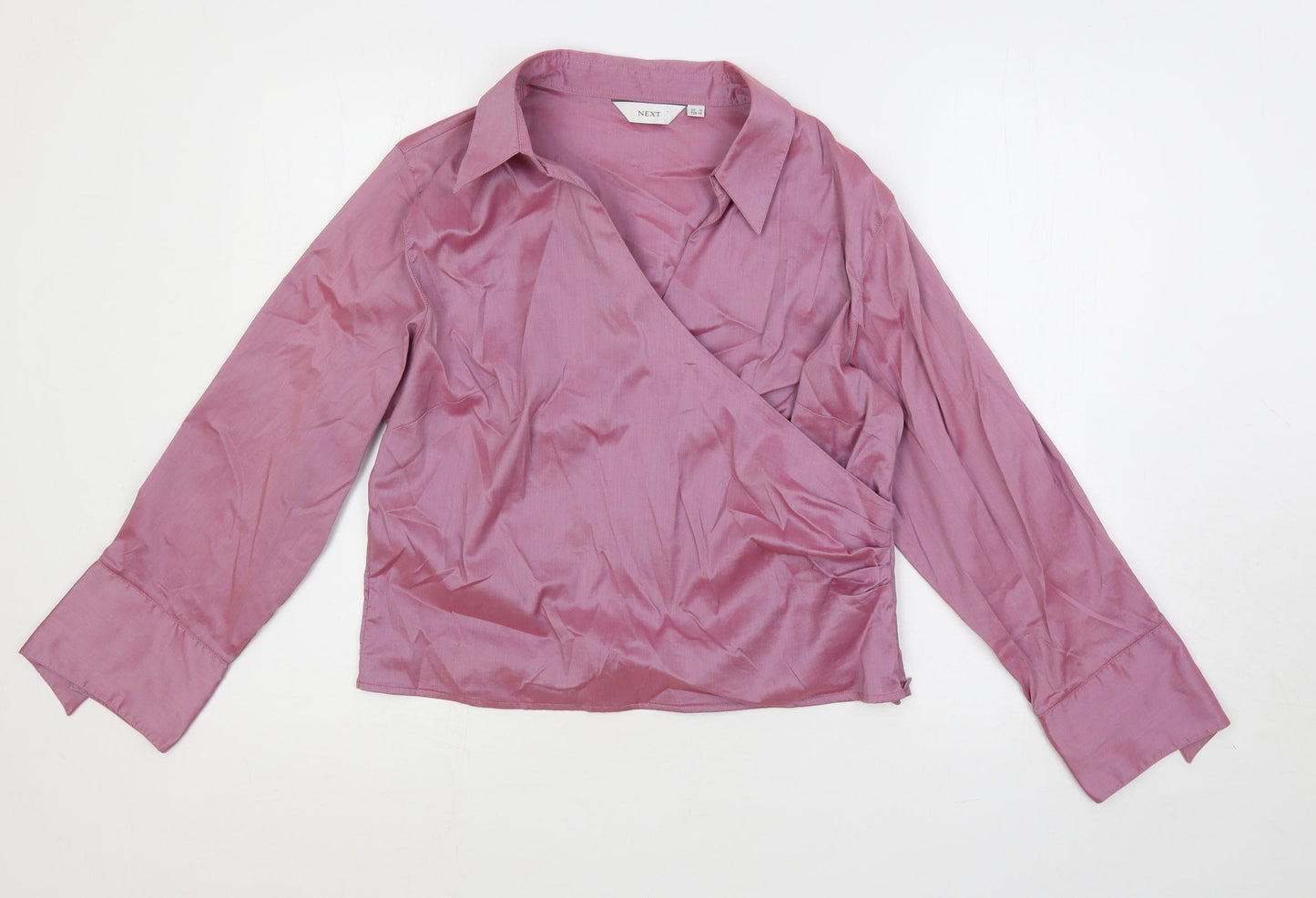 NEXT Womens Pink Cotton Basic Blouse Size 18 Collared - Wrap Style