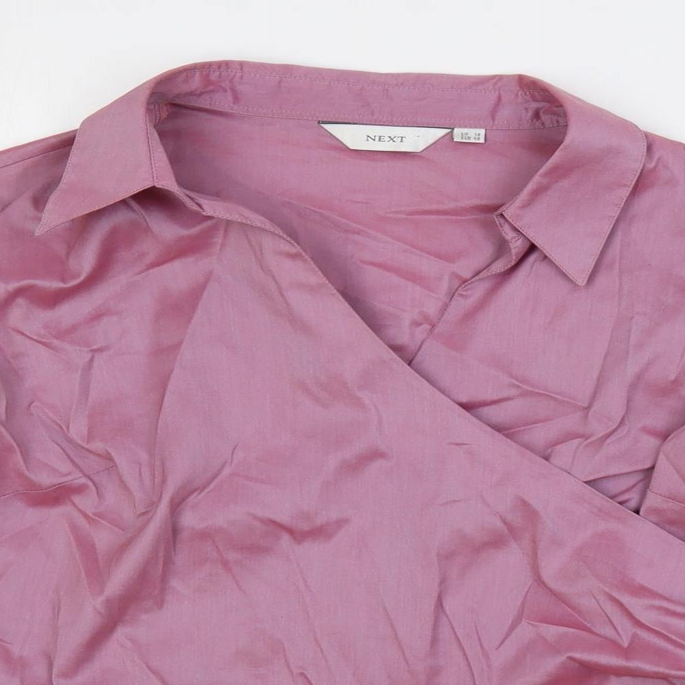 NEXT Womens Pink Cotton Basic Blouse Size 18 Collared - Wrap Style
