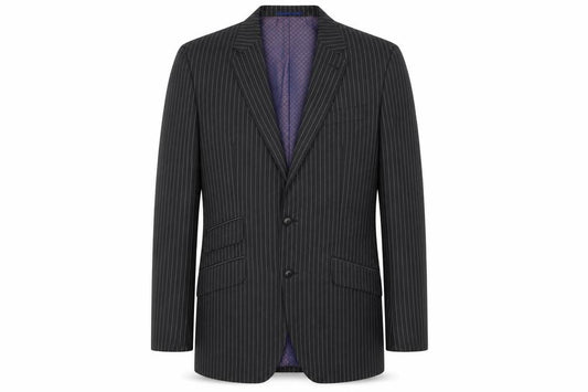 Front view of Next men’s grey striped wool jacket suit jacket, size 38, regular