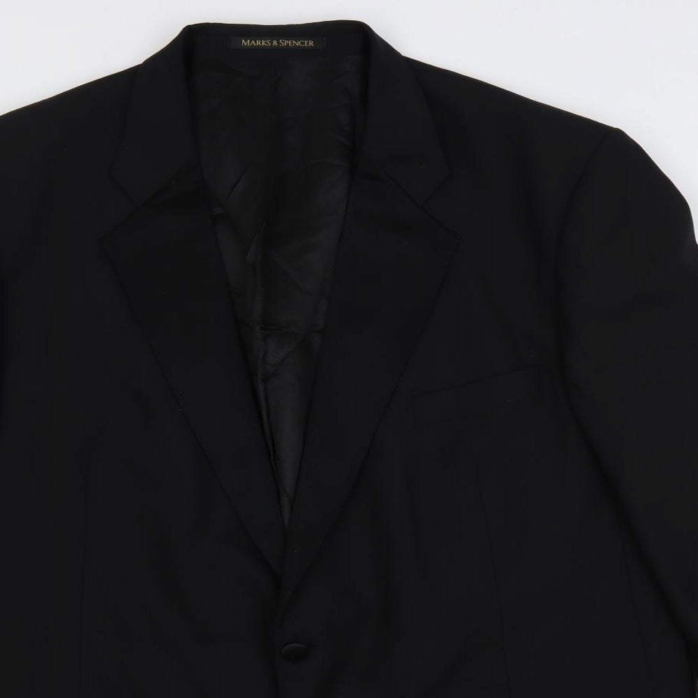 Marks and Spencer Mens Black Wool Tuxedo Suit Jacket Size 48 Regular