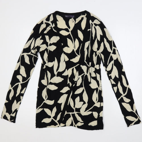 Marks and Spencer Womens Black V-Neck Geometric Viscose Cardigan Jumper Size XS - Open