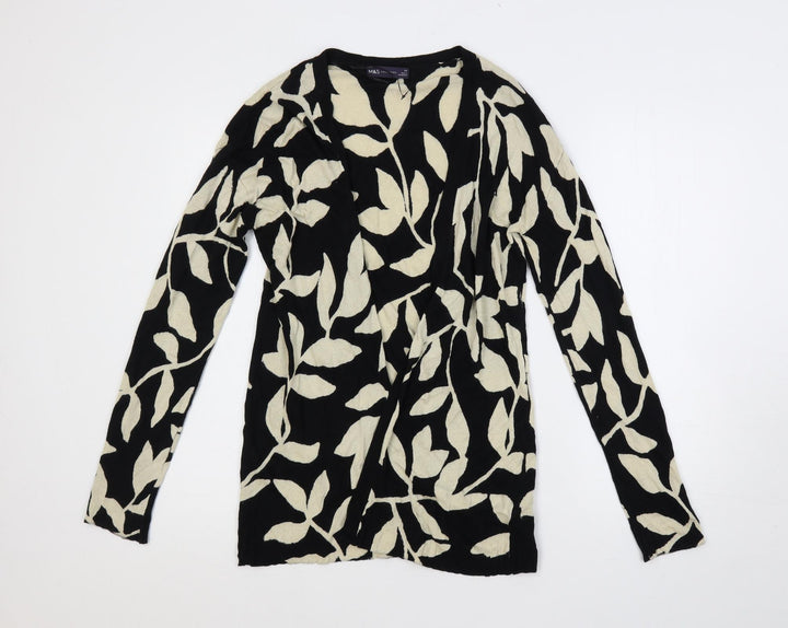 Marks and Spencer Womens Black V-Neck Geometric Viscose Cardigan Jumper Size XS - Open