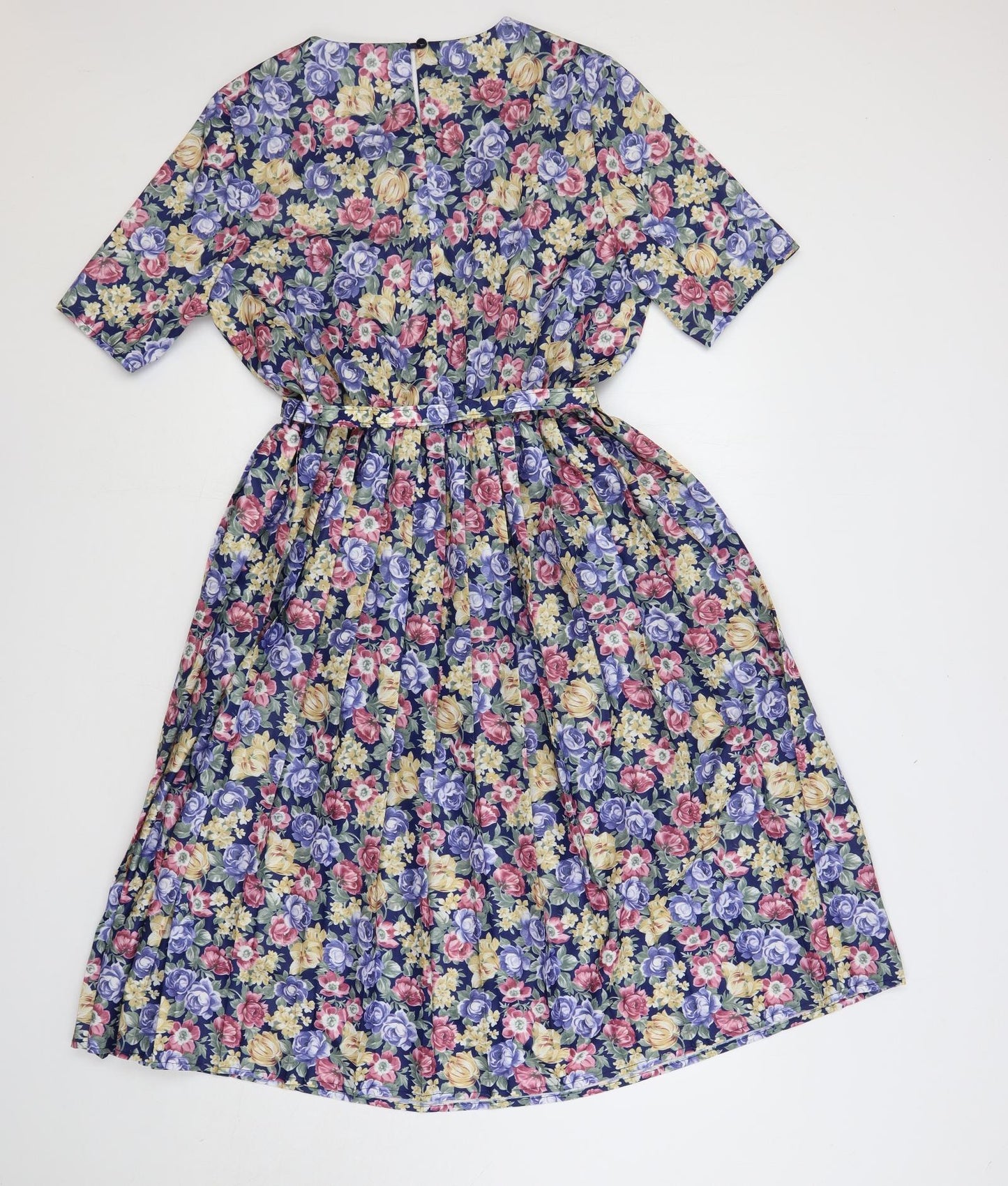 Amari Womens Multicoloured Floral Polyester A-Line Size 16 Round Neck Button - Belted