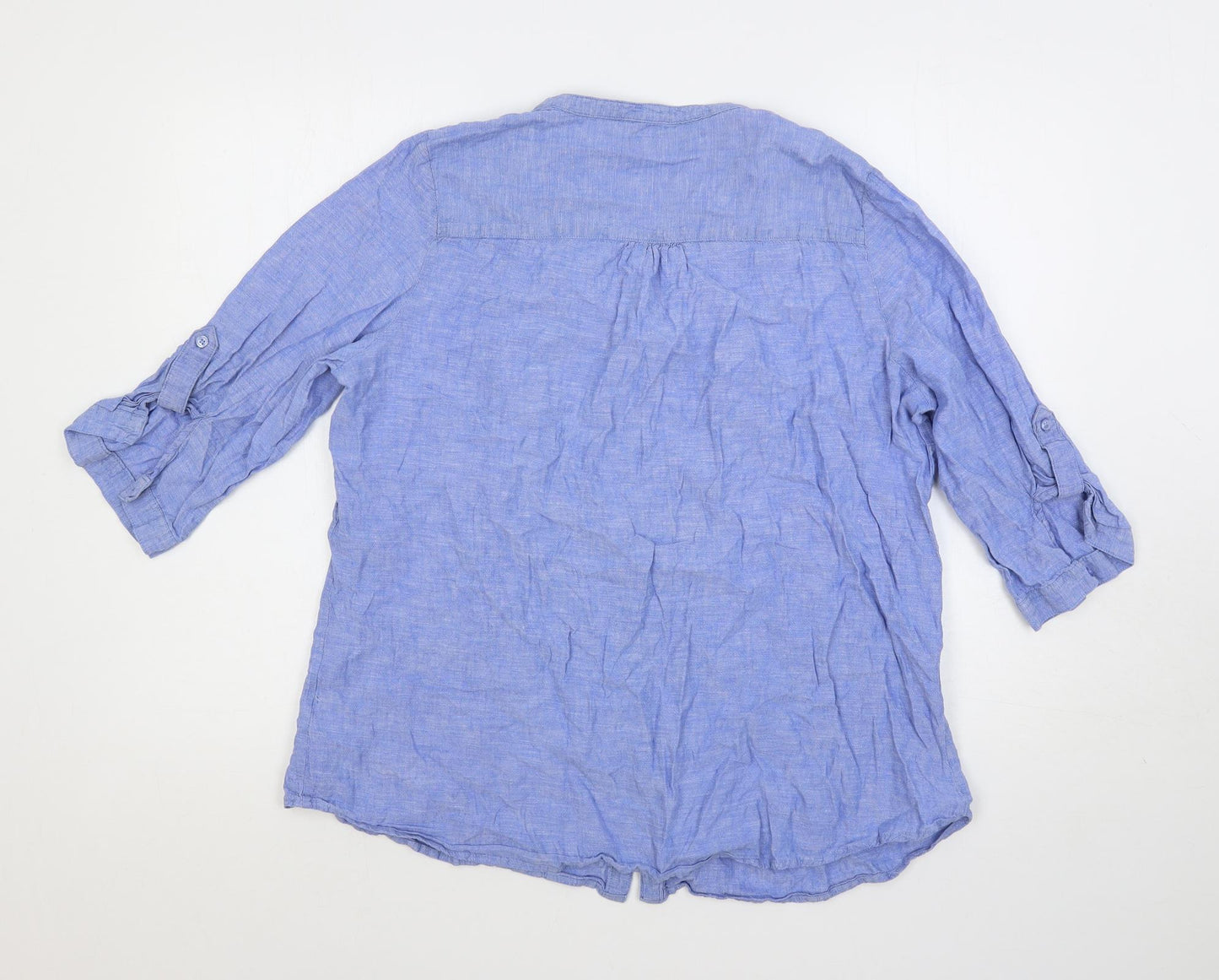Bonmarché Womens Blue Linen Basic Blouse Size 18 V-Neck
