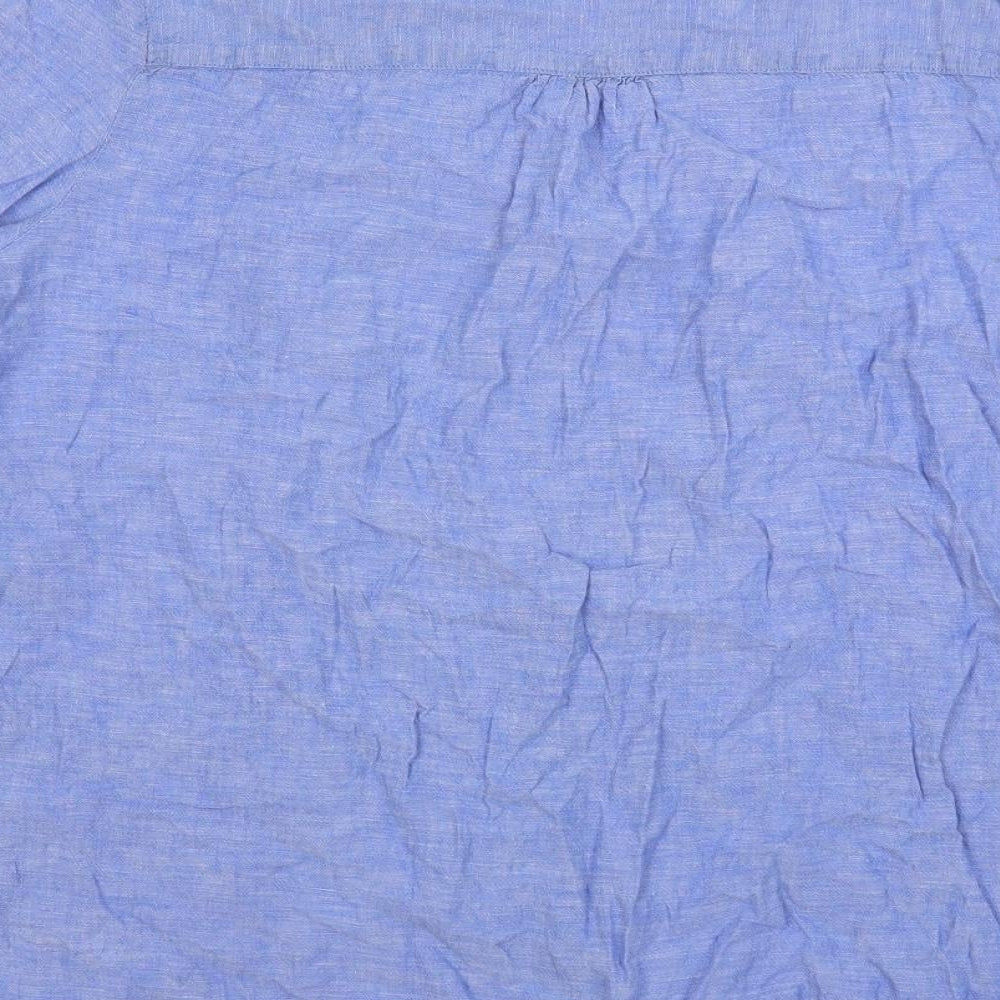 Bonmarché Womens Blue Linen Basic Blouse Size 18 V-Neck