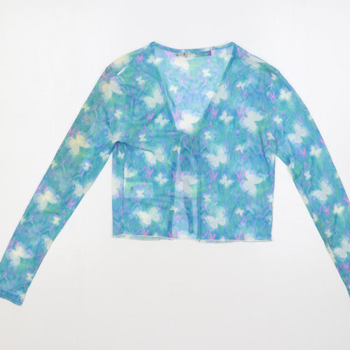 Daisy Street Womens Blue Geometric Polyester Basic Blouse Size 12 V-Neck - Sheer