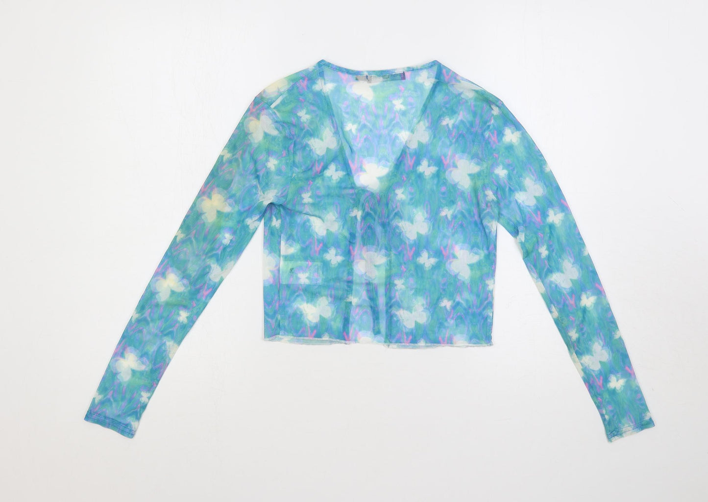 Daisy Street Womens Blue Geometric Polyester Basic Blouse Size 12 V-Neck - Sheer