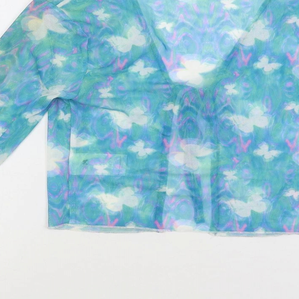 Daisy Street Womens Blue Geometric Polyester Basic Blouse Size 12 V-Neck - Sheer