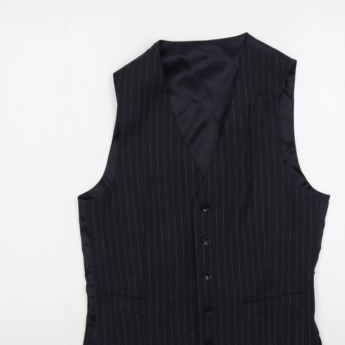 Moss 1851 Mens Blue Striped Wool Jacket Suit Waistcoat Size 34 Regular