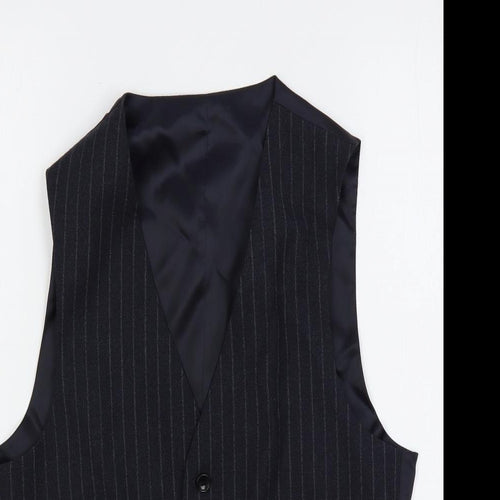 Moss 1851 Mens Blue Striped Wool Jacket Suit Waistcoat Size 34 Regular