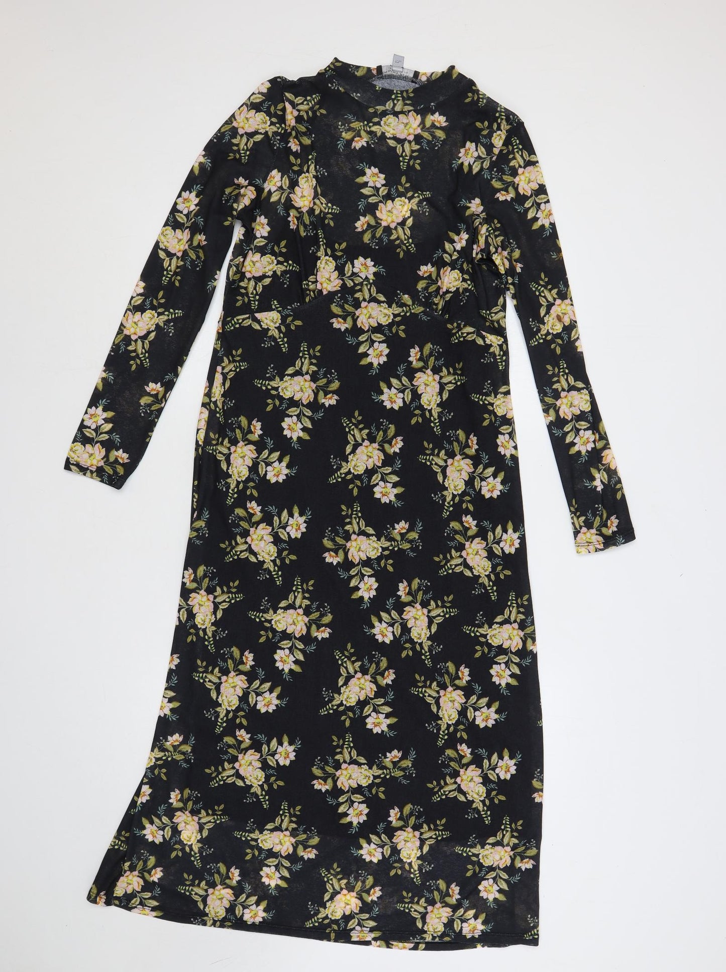 Dorothy Perkins Womens Black Floral Polyester A-Line Size 14 Mock Neck Pullover - Lined
