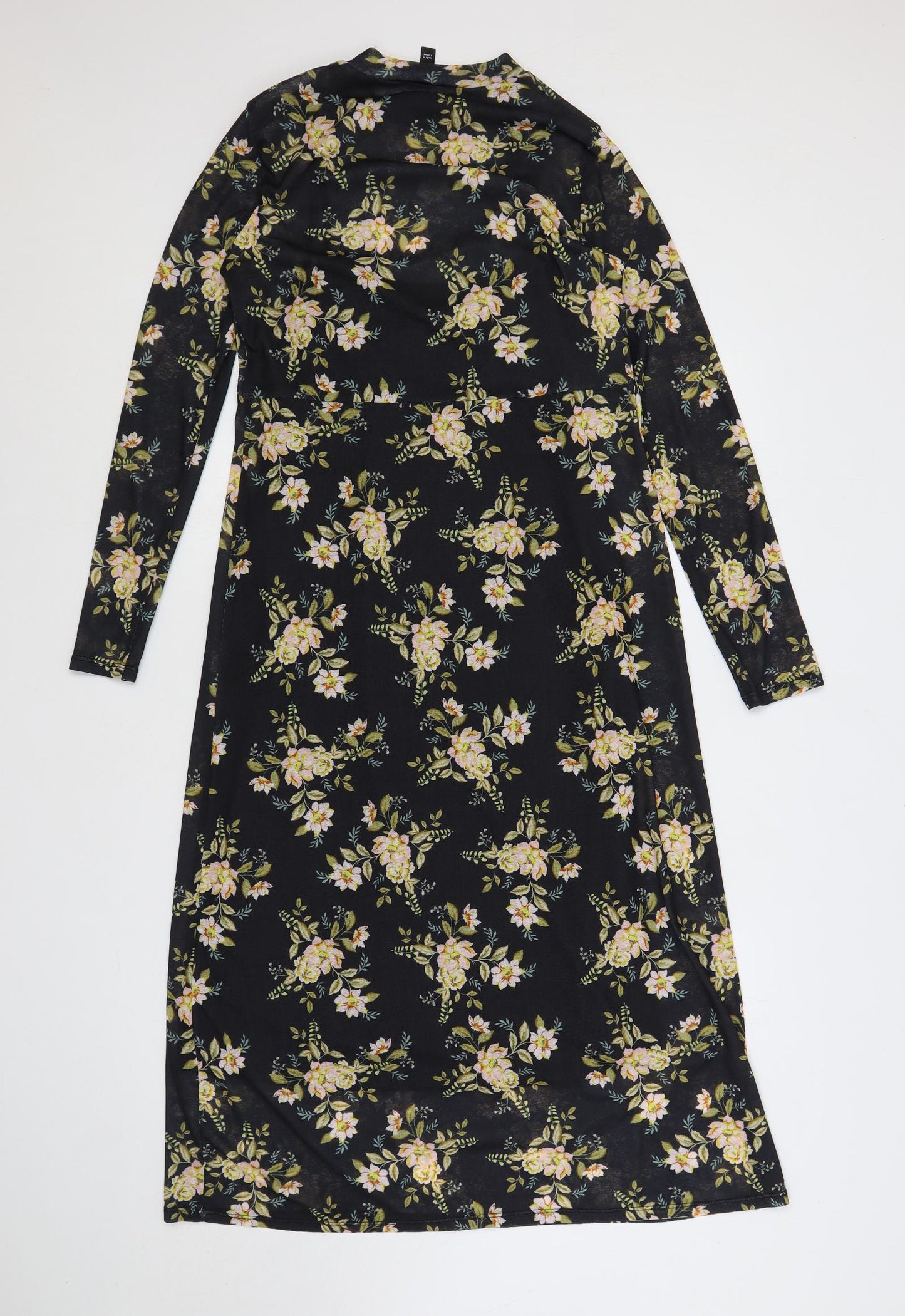 Dorothy Perkins Womens Black Floral Polyester A-Line Size 14 Mock Neck Pullover - Lined