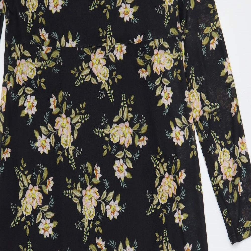 Dorothy Perkins Womens Black Floral Polyester A-Line Size 14 Mock Neck Pullover - Lined