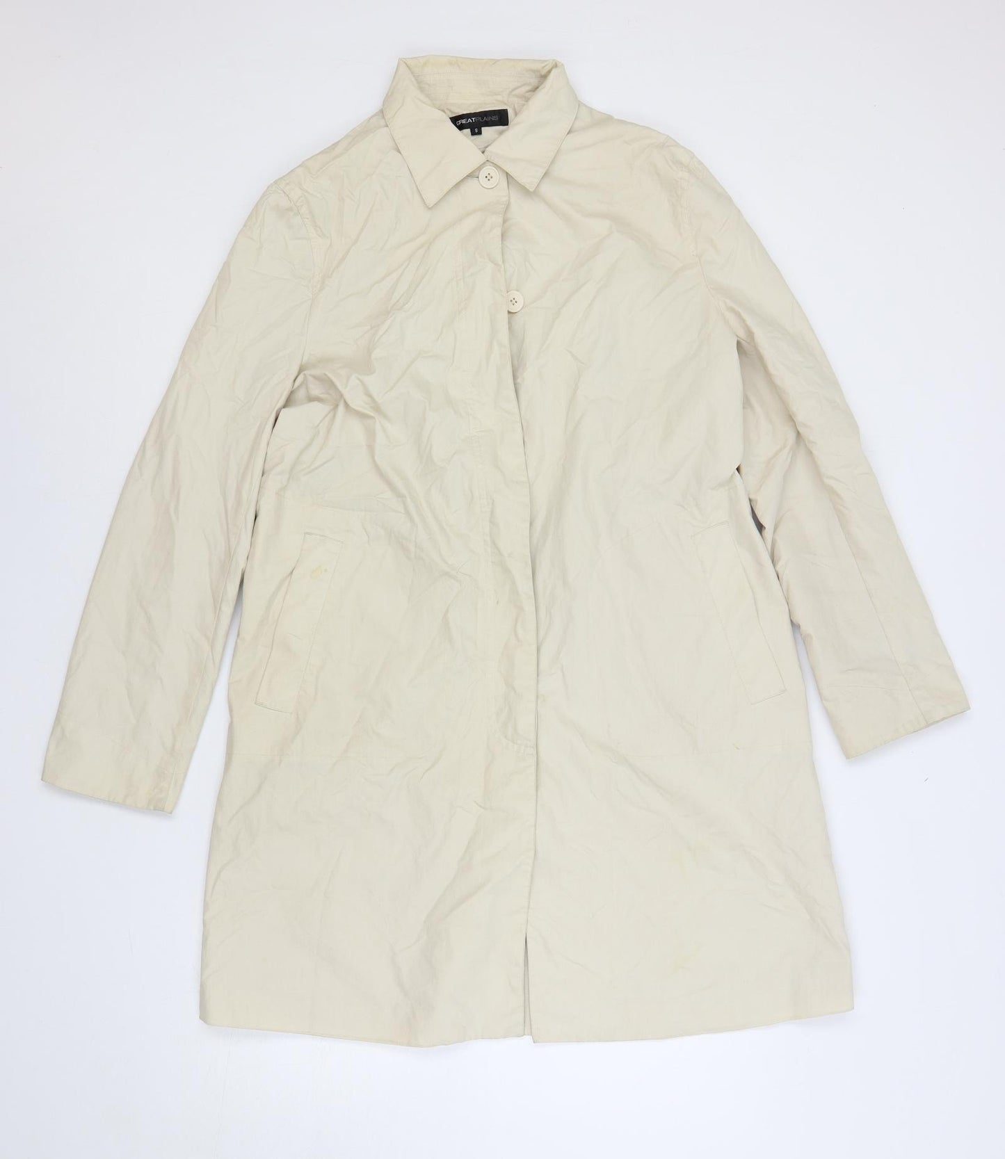 Great Plains Womens Beige Overcoat Coat Size S Button