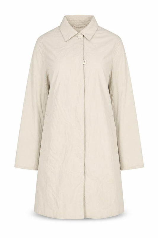 Front view of Great Plains women’s beige overcoat coat, size S, button