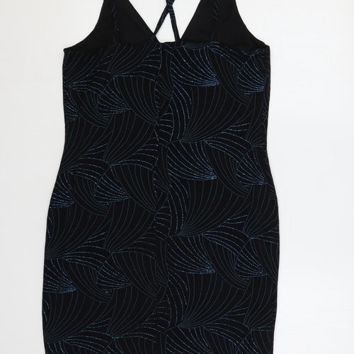 Red Herring Womens Black Geometric Polyester Bodycon Size 16 V-Neck Pullover - Glitter