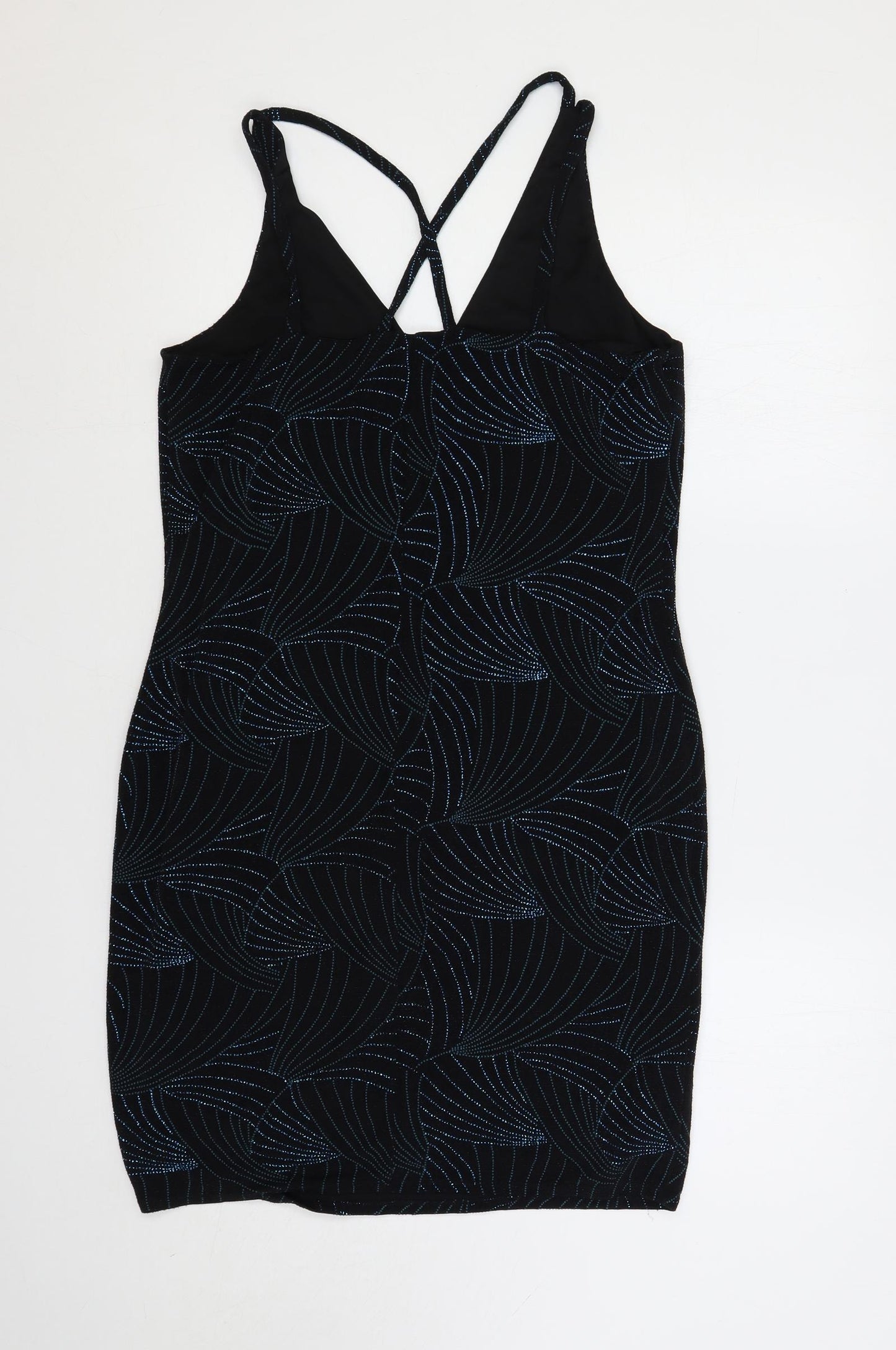 Red Herring Womens Black Geometric Polyester Bodycon Size 16 V-Neck Pullover - Glitter
