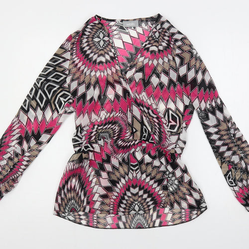 Wallis Womens Multicoloured Geometric Polyester Basic Blouse Size S V-Neck - Sheer