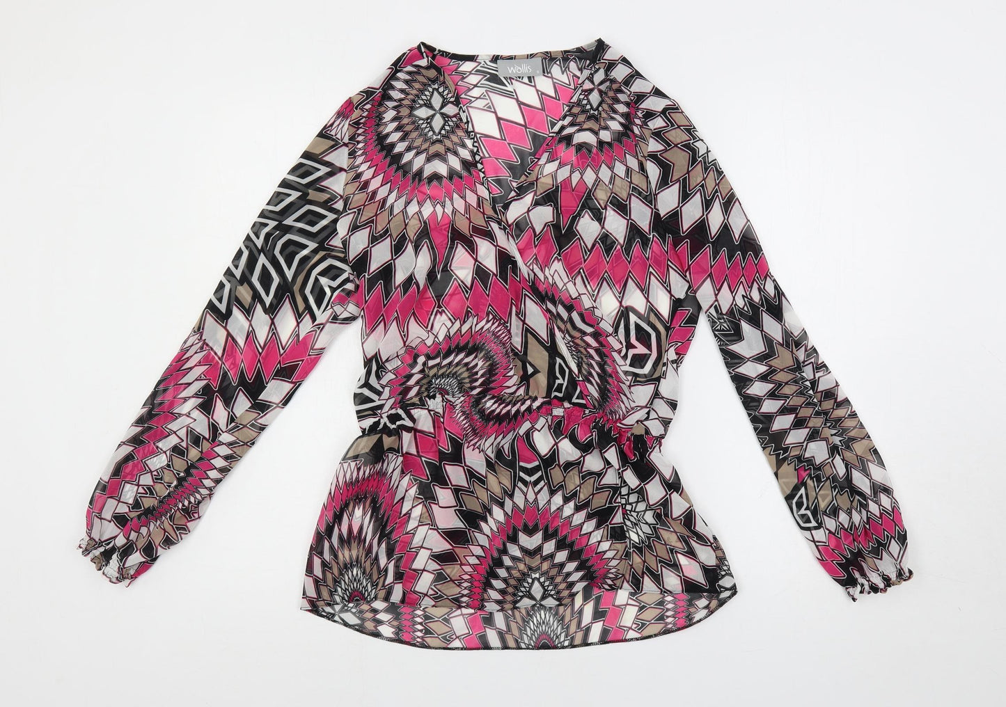 Wallis Womens Multicoloured Geometric Polyester Basic Blouse Size S V-Neck - Sheer