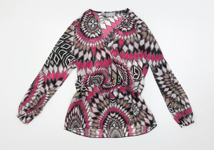 Wallis Womens Multicoloured Geometric Polyester Basic Blouse Size S V-Neck - Sheer
