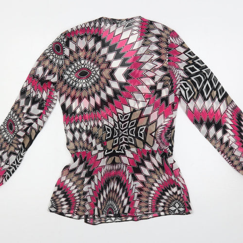 Wallis Womens Multicoloured Geometric Polyester Basic Blouse Size S V-Neck - Sheer