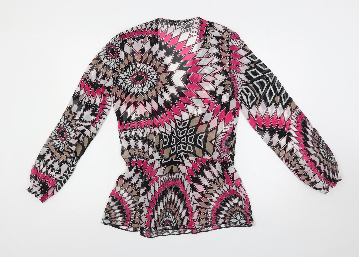 Wallis Womens Multicoloured Geometric Polyester Basic Blouse Size S V-Neck - Sheer