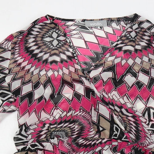 Wallis Womens Multicoloured Geometric Polyester Basic Blouse Size S V-Neck - Sheer