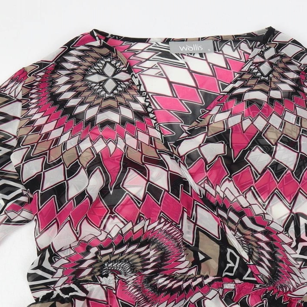 Wallis Womens Multicoloured Geometric Polyester Basic Blouse Size S V-Neck - Sheer