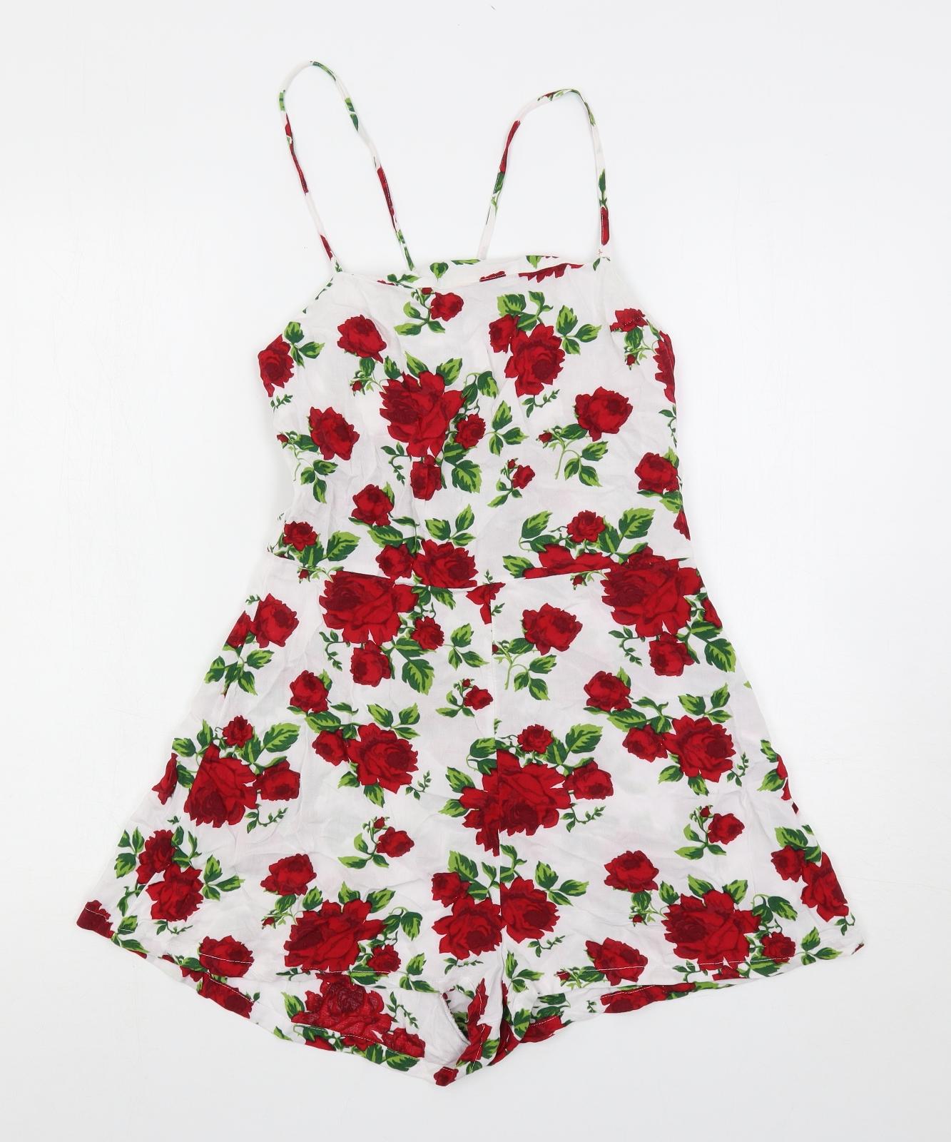 Divided by H&M Womens White Floral Viscose Playsuit One-Piece Size 10 Zip - Open Back