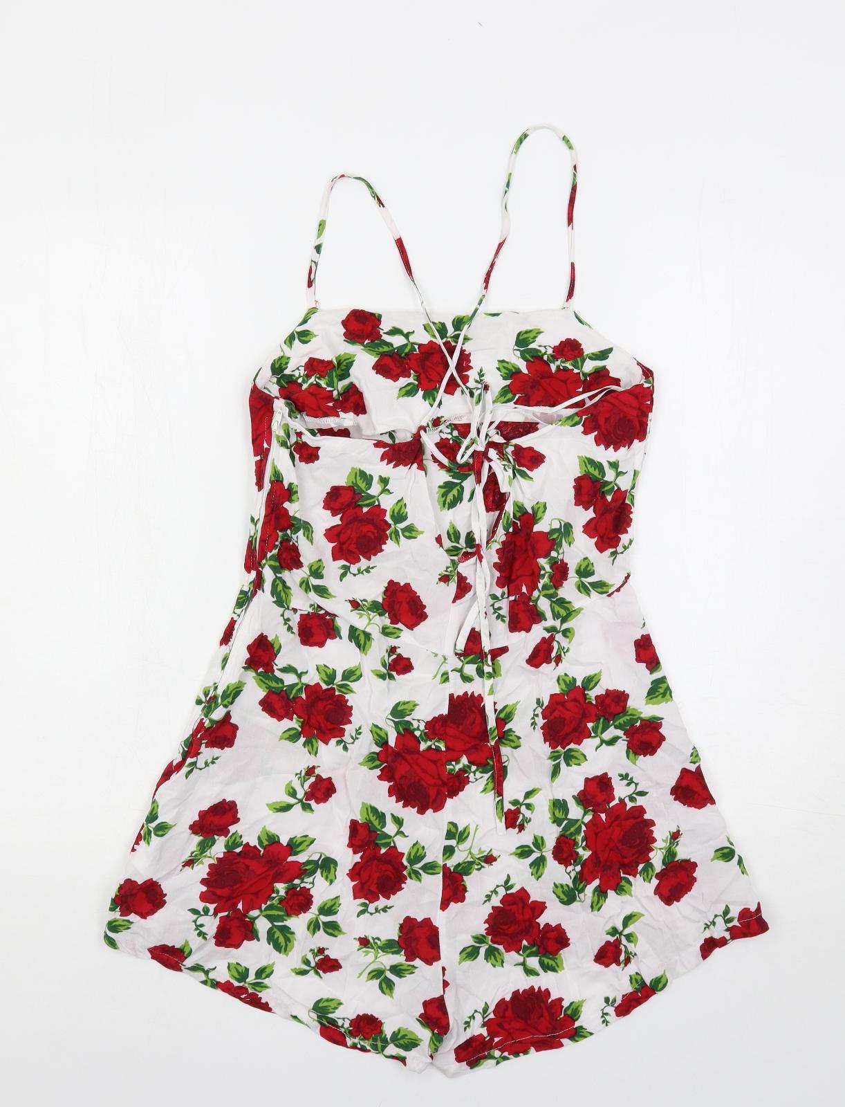 Divided by H&M Womens White Floral Viscose Playsuit One-Piece Size 10 Zip - Open Back