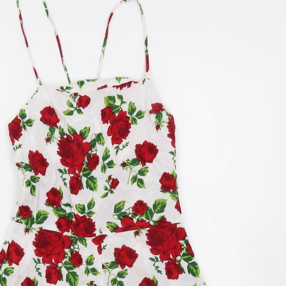 Divided by H&M Womens White Floral Viscose Playsuit One-Piece Size 10 Zip - Open Back