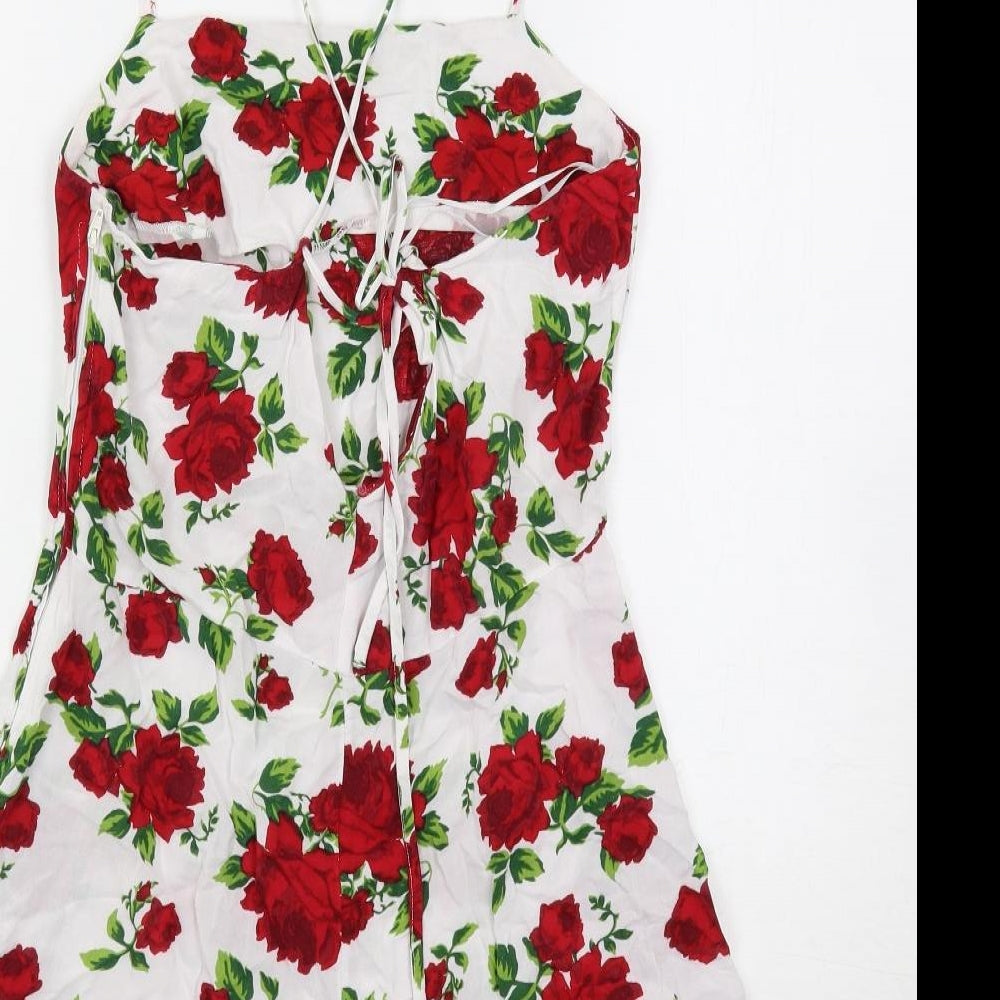 Divided by H&M Womens White Floral Viscose Playsuit One-Piece Size 10 Zip - Open Back