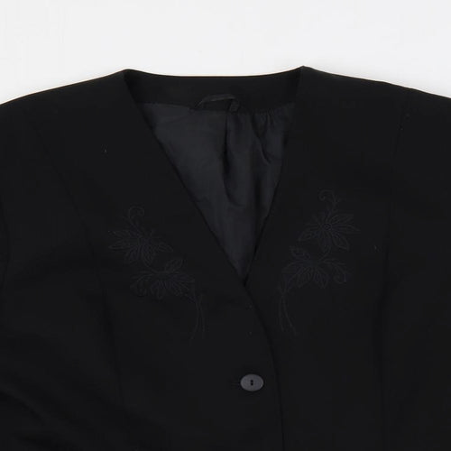 Classic Woman Womens Black Jacket Blazer Size 14 Button - Embroidered